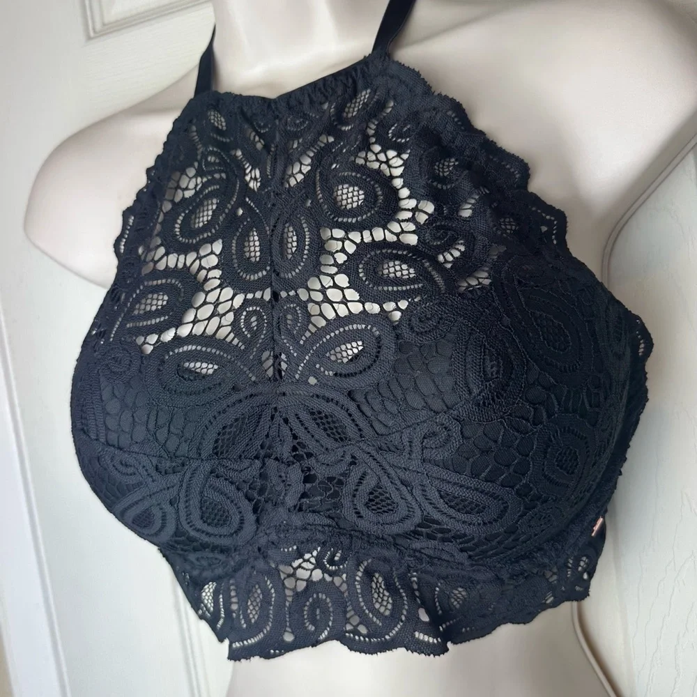 Victoria's Secret Black Lace High-Neck Bralette Racerback
